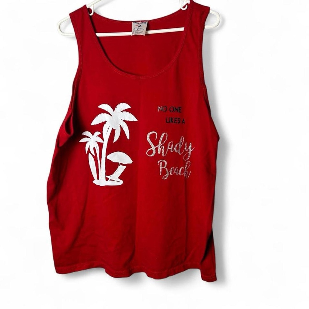 Vintage Jerzees “No One Likes A Shady Beach” Red Large Tank Top Beachy
